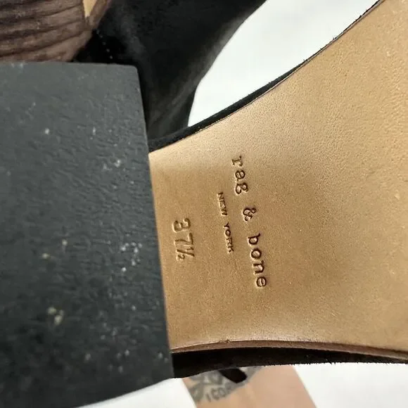 RAG & BONE NEW YORK Margot Black Leather Heeled Side Zip Ankle Booties 7.5/37.5 - Picture 13 of 13